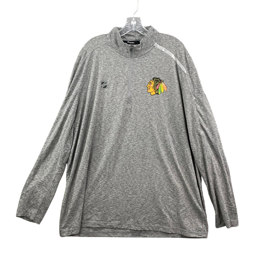 Fanatics Chicago Blackhawks Pullover Mens XXL Gray NHL Authentic‎ Pro Zip Sports